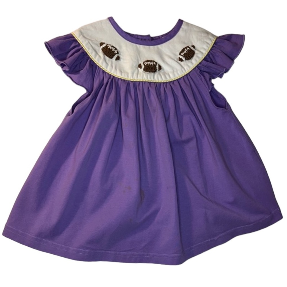 Sweet Peach embroidered collar football purple cotton baby dress sz 18-24 months